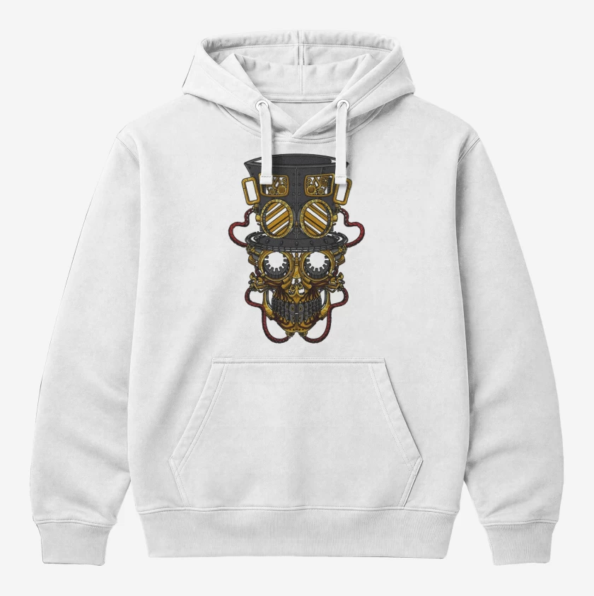 Polerón Canguro Blanco de Steampunk skull