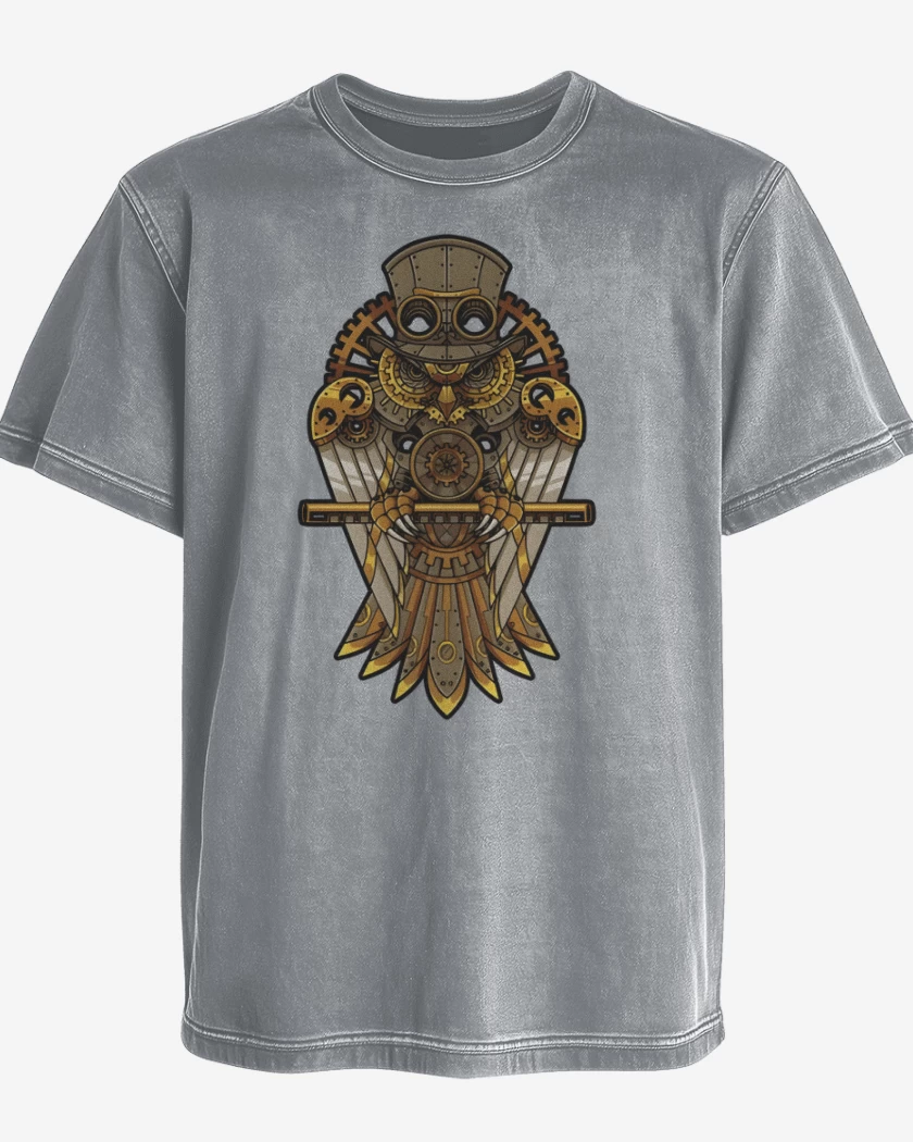 Polera desgastada Gris Melange de Buho steampunk