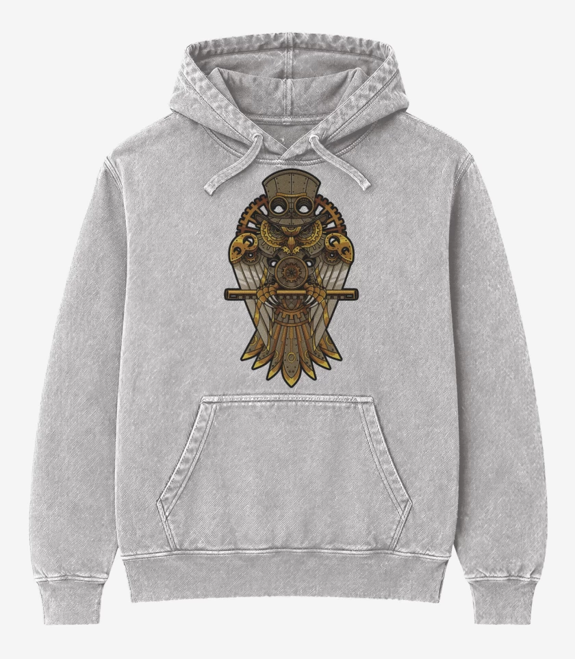 Poleron Canguro Acid Wash Gris Melange de Buho steampunk