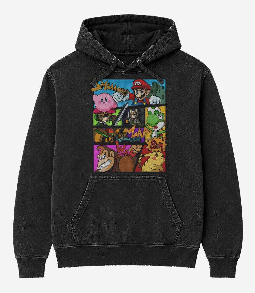 Poleron Canguro Acid Wash Negro de Smash Bros