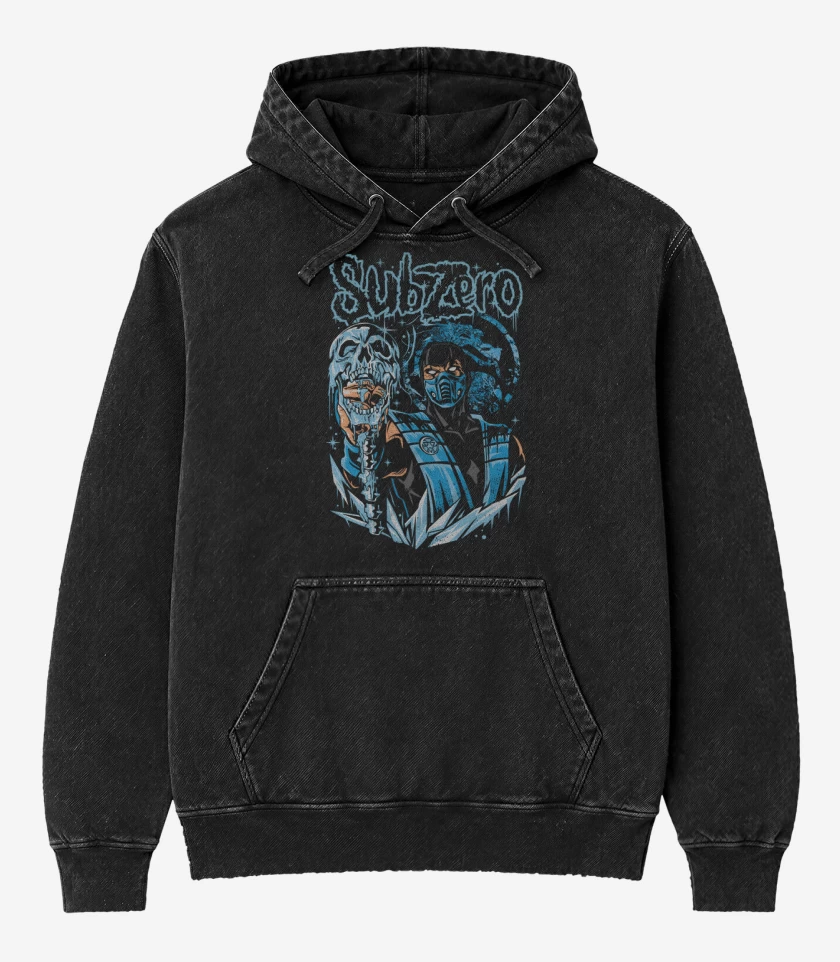 Poleron Canguro Acid Wash Negro de Sub Zero