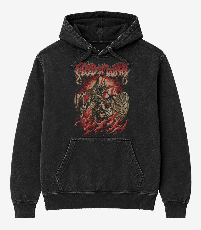 Poleron Canguro Acid Wash Negro de Espartano Nórdico