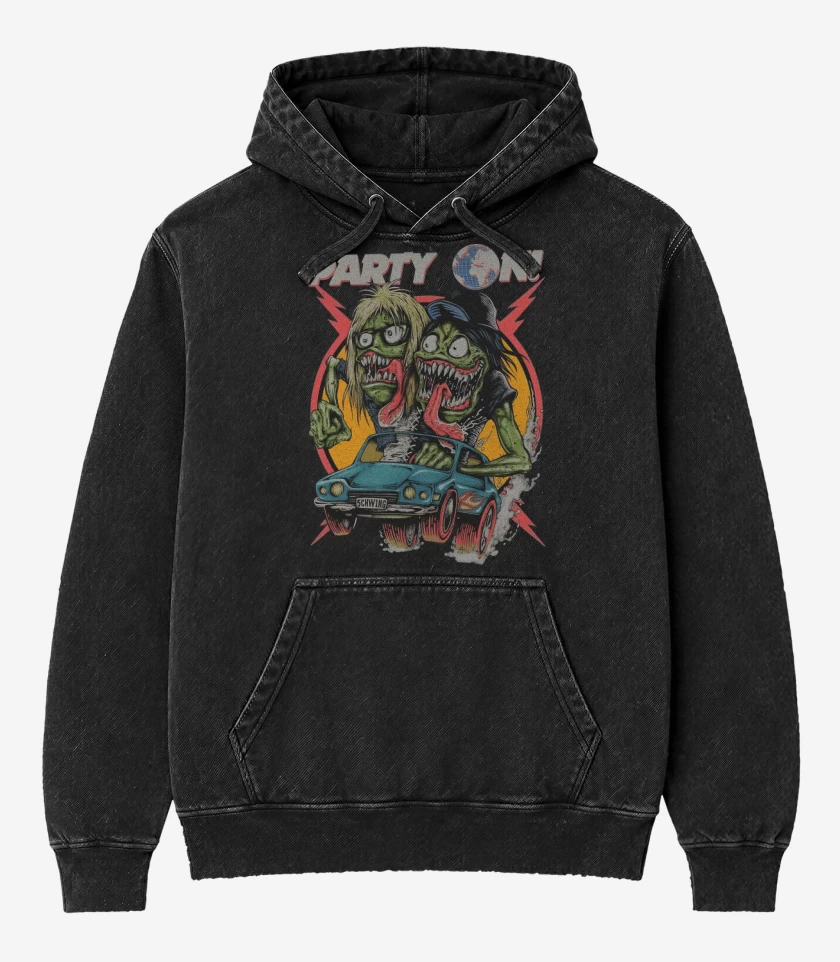 Poleron Canguro Acid Wash Negro de El Mundo de Wayne 