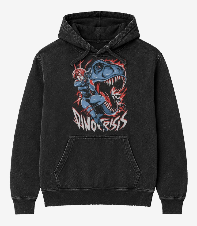 Poleron Canguro Acid Wash Negro de Dino Crisis