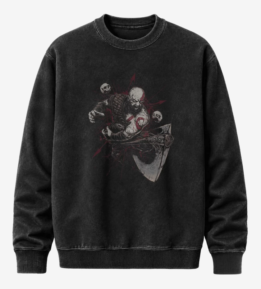 Poleron Polo Acid Wash Negro de Kratos Vikingo