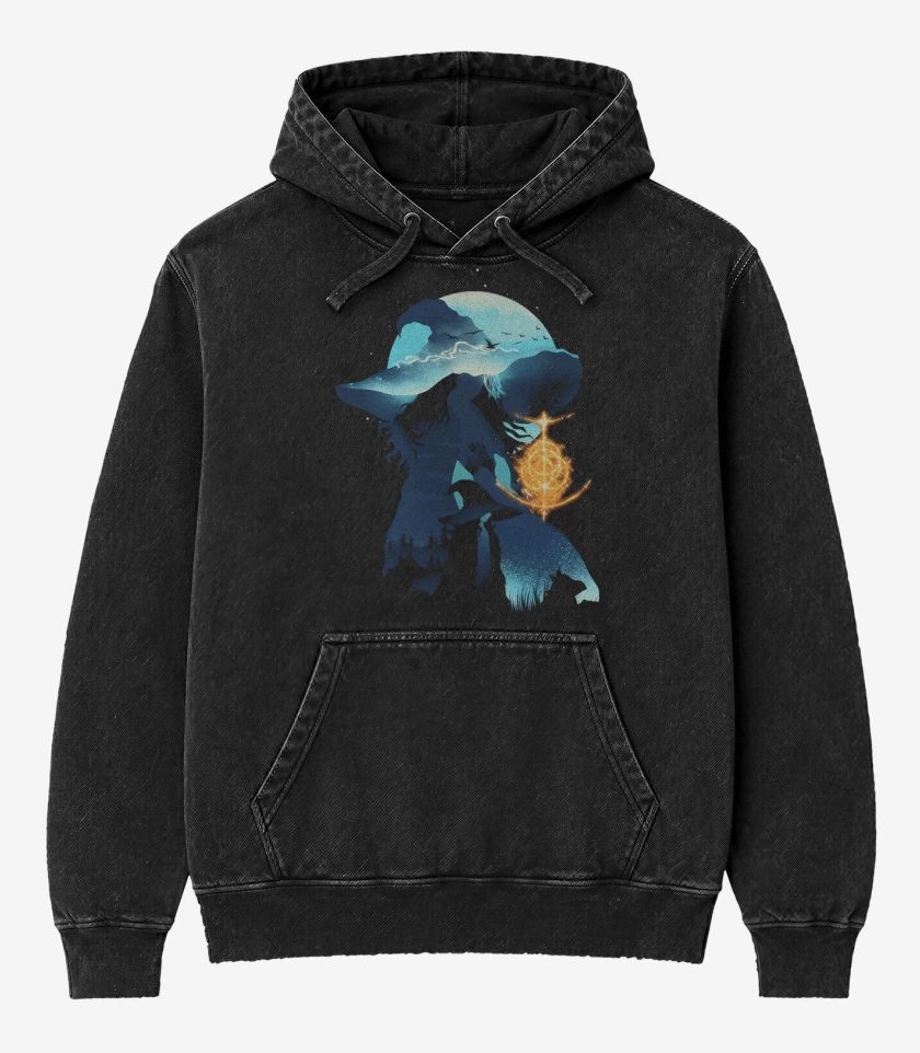 Poleron Canguro Acid Wash Negro de Snow Witch