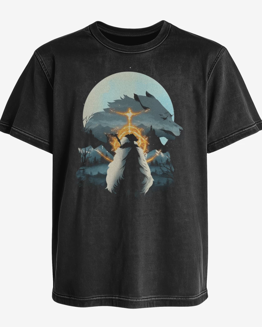 Polera desgastada Half Wolf
