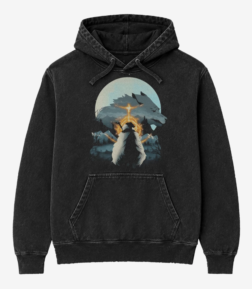 Poleron Canguro Acid Wash Negro de Half Wolf