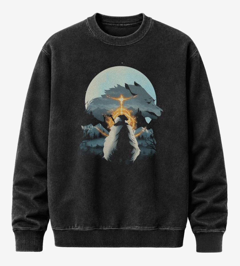 Poleron Polo Acid Wash Negro de Half Wolf