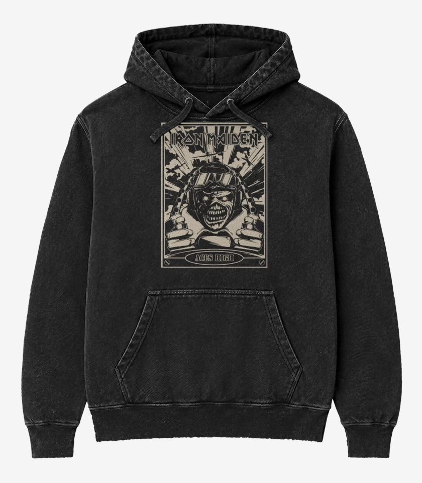 Poleron Canguro Acid Wash Negro de Aces High