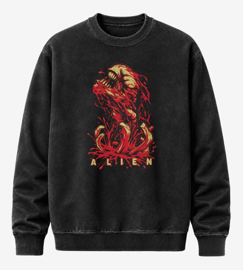 Poleron Polo Acid Wash Negro de Maldito Alien