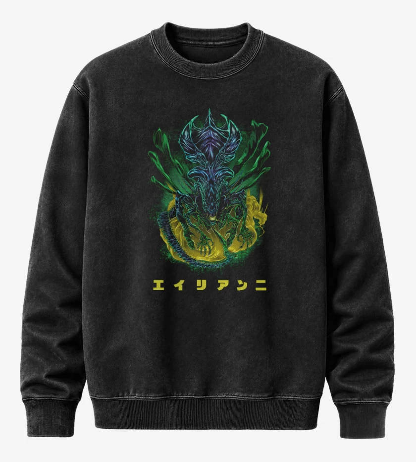 Poleron Polo Acid Wash Negro de Reina Alien