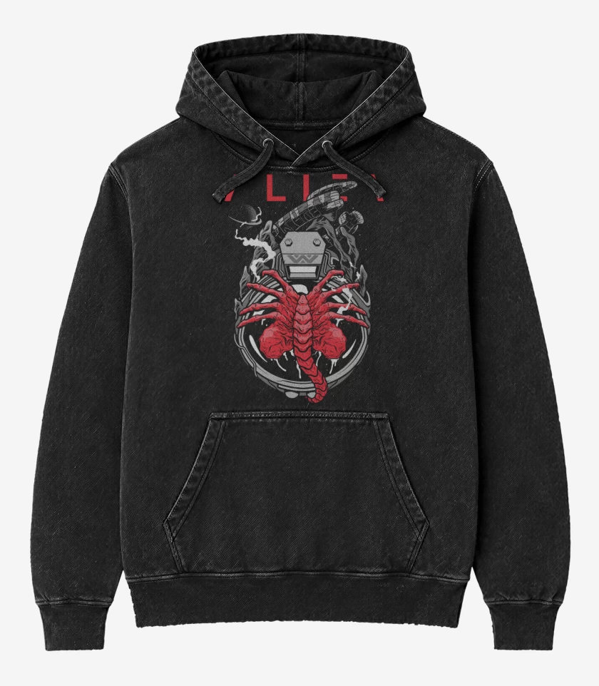 Poleron Canguro Acid Wash Negro de Parásito Espacial