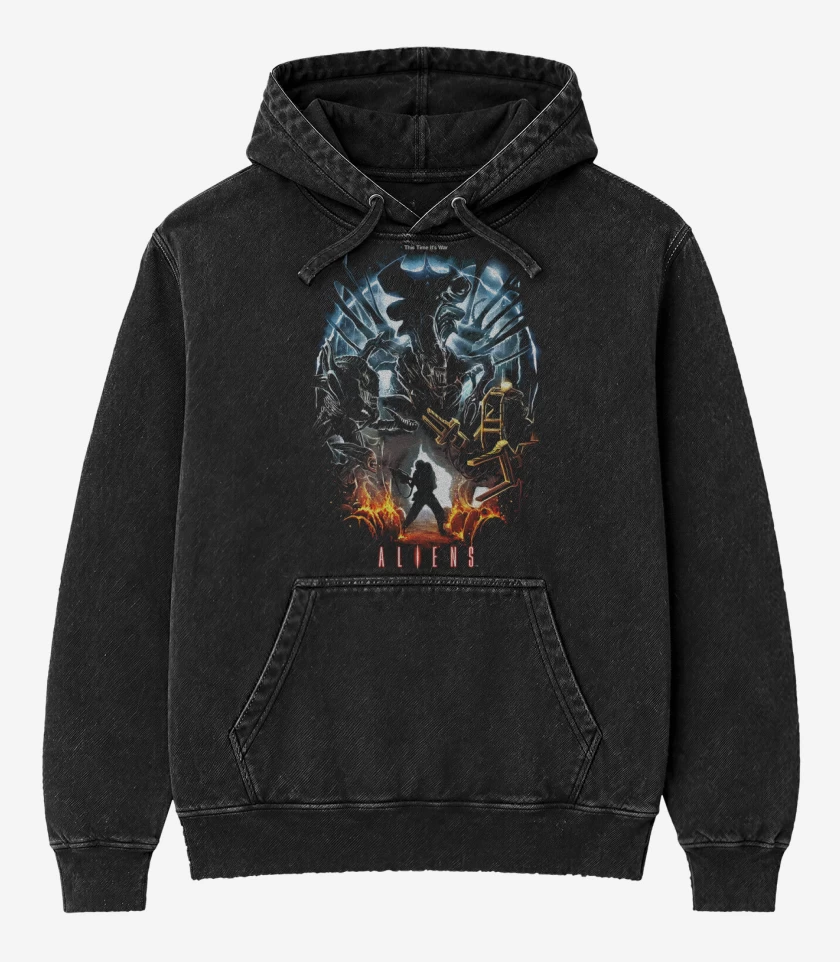Poleron Canguro Acid Wash Negro de Aliens nro 3