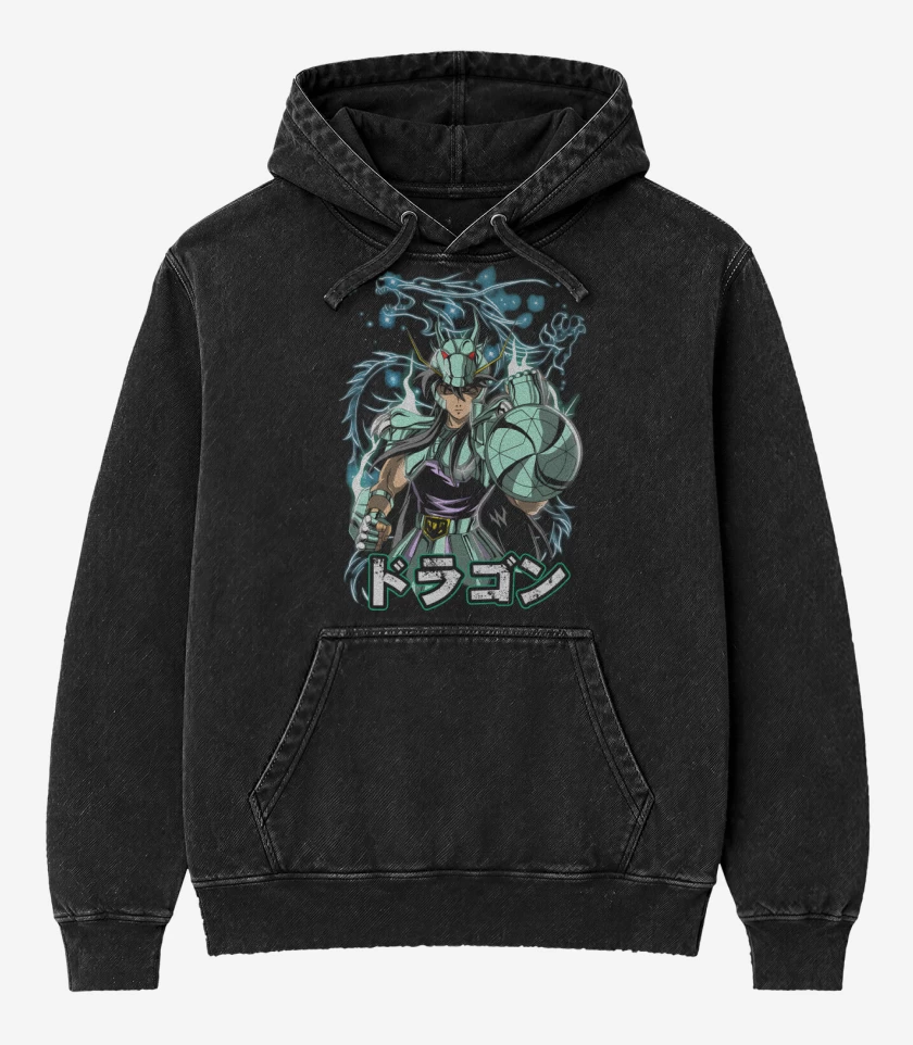 Poleron Canguro Acid Wash Negro de Ira del Dragon
