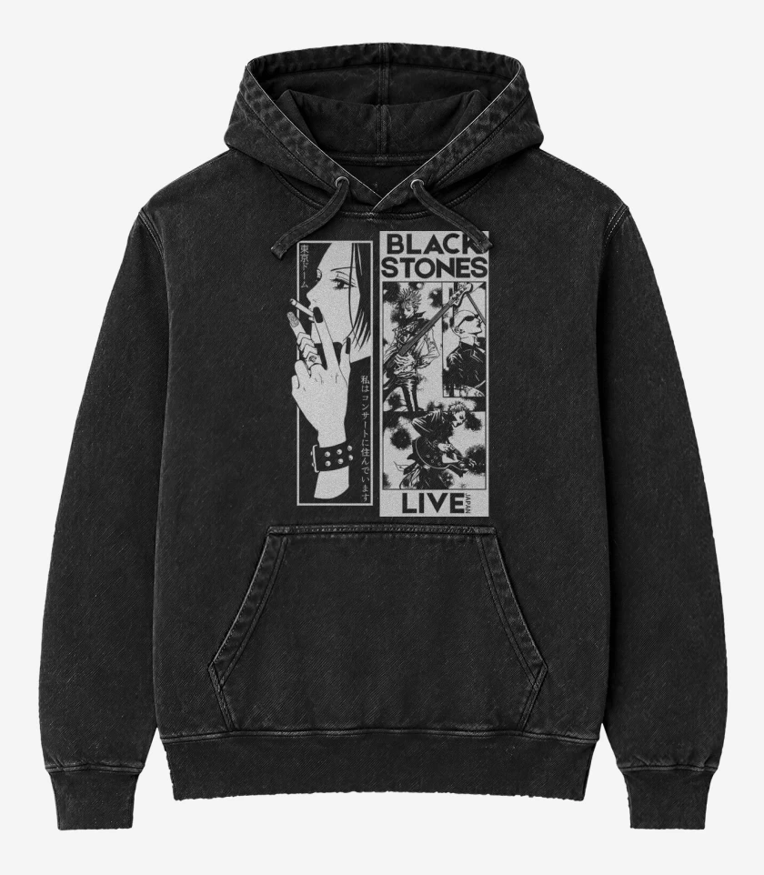 Poleron Canguro Acid Wash Negro de Black Stones Live