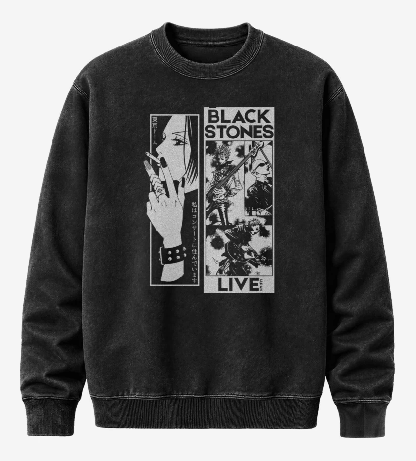Poleron Polo Acid Wash Negro de Black Stones Live