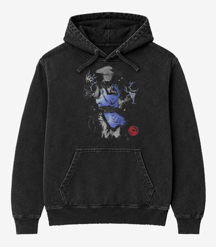 Poleron Canguro Acid Wash Negro de Thunder God