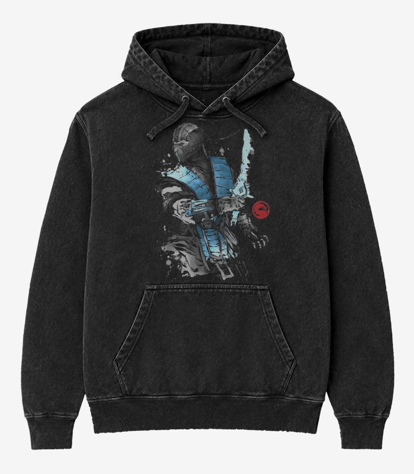 Poleron Canguro Acid Wash Negro de Guerrero de Hielo