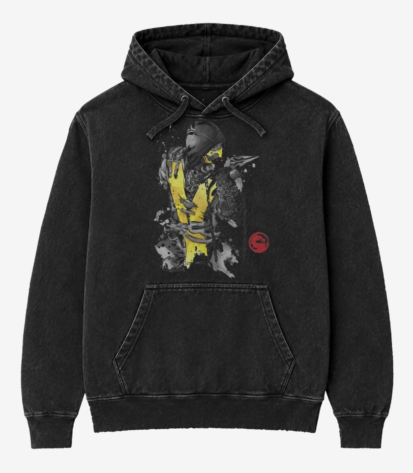 Poleron Canguro Acid Wash Negro de Guerrero de Fuego