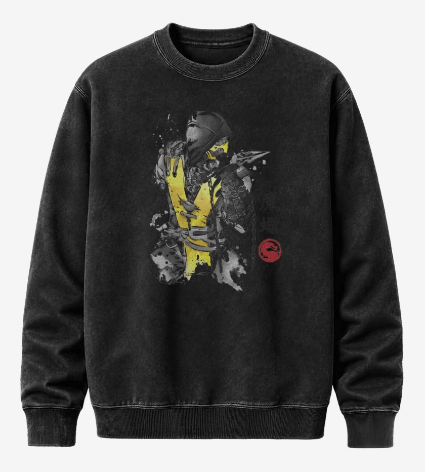 Poleron Polo Acid Wash Negro de Guerrero de Fuego