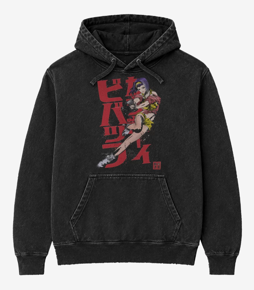 Poleron Canguro Acid Wash Negro de Valentine