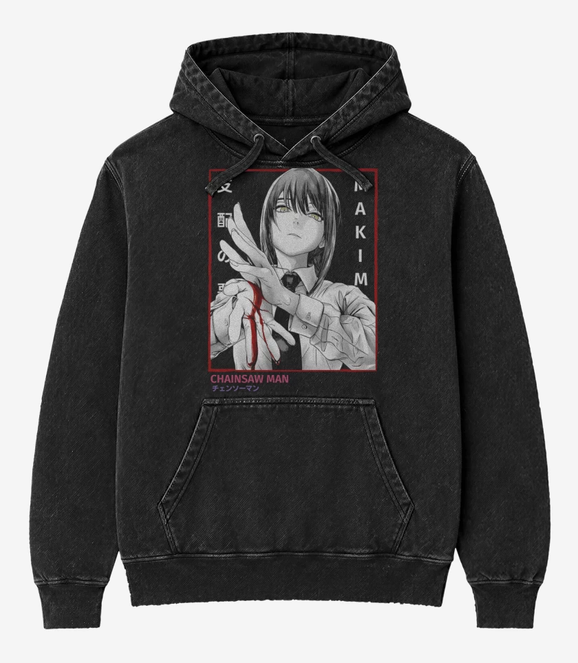 Poleron Canguro Acid Wash Negro de Makima Control