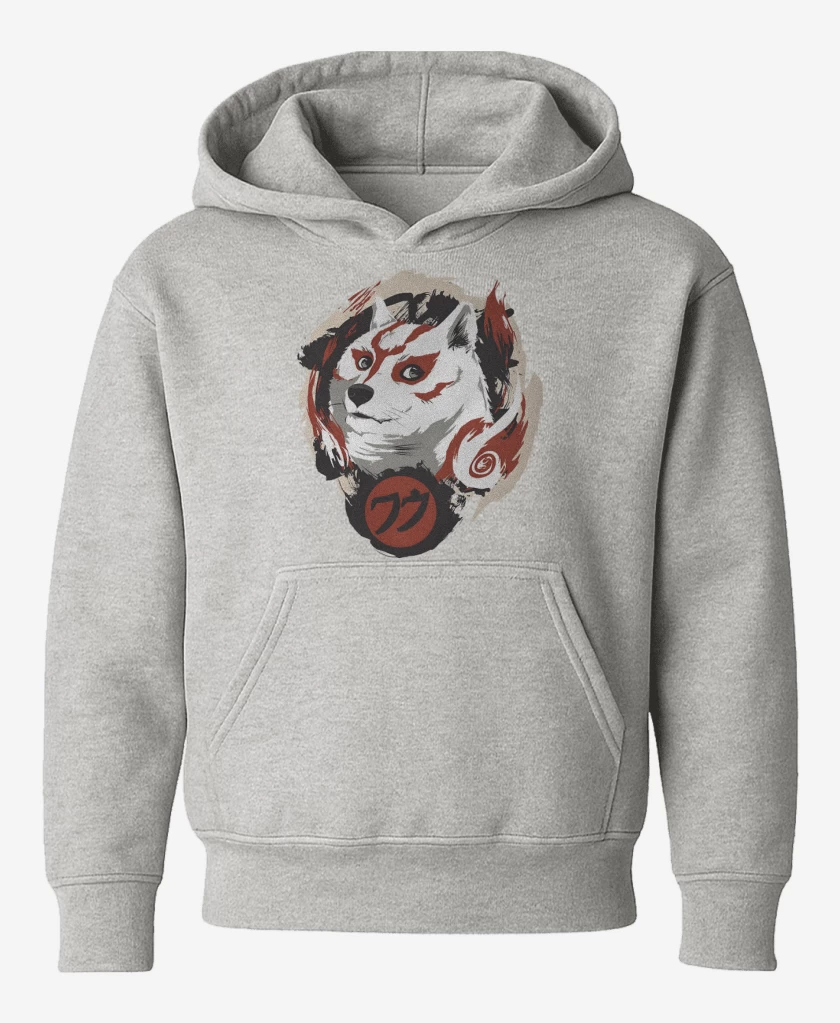 Poleron de niño Gris Melange de Doge Amaterasu