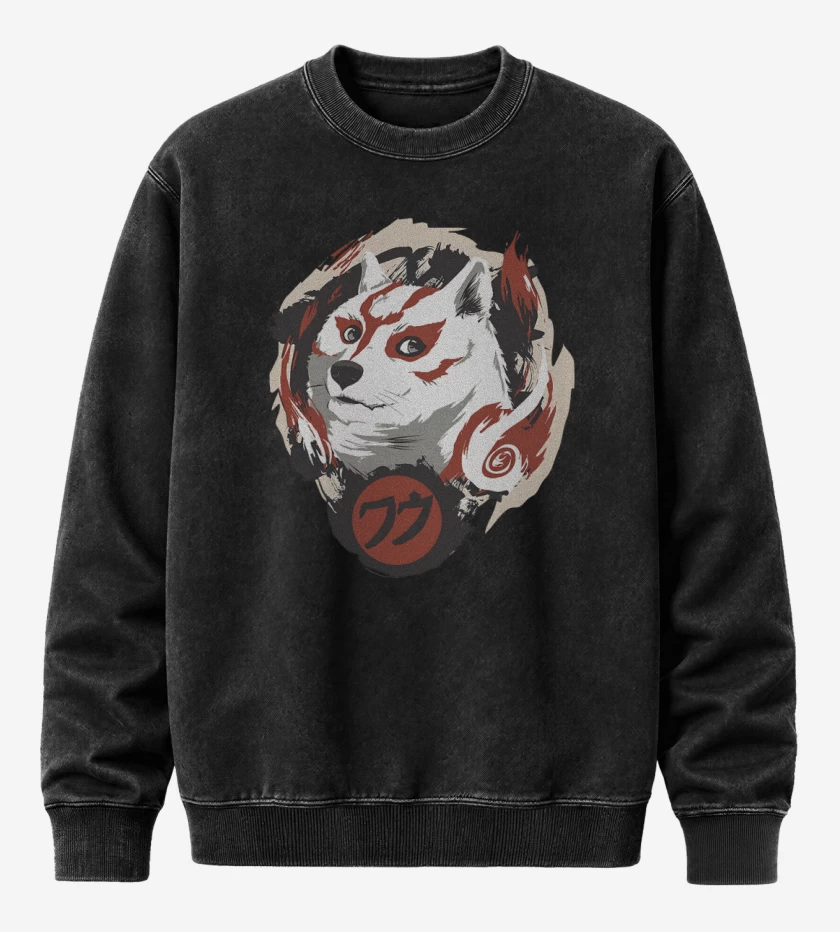 Poleron Polo Acid Wash Negro de Doge Amaterasu