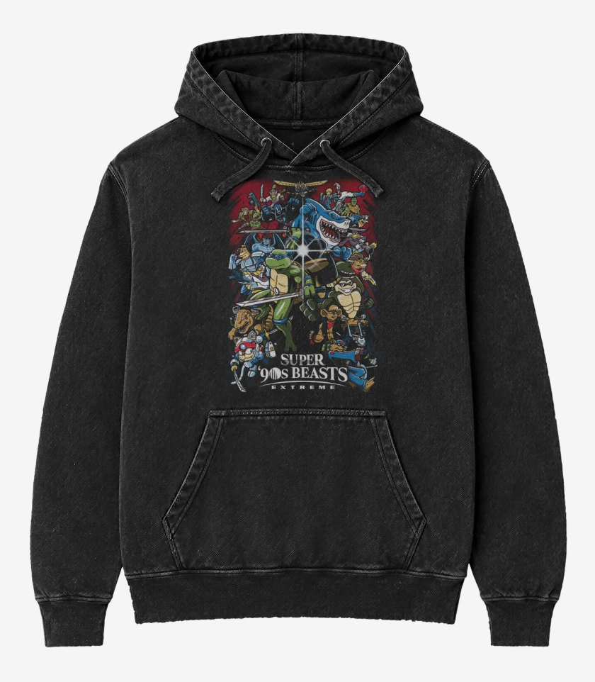 Poleron Canguro Acid Wash Negro de Super 90s beasts
