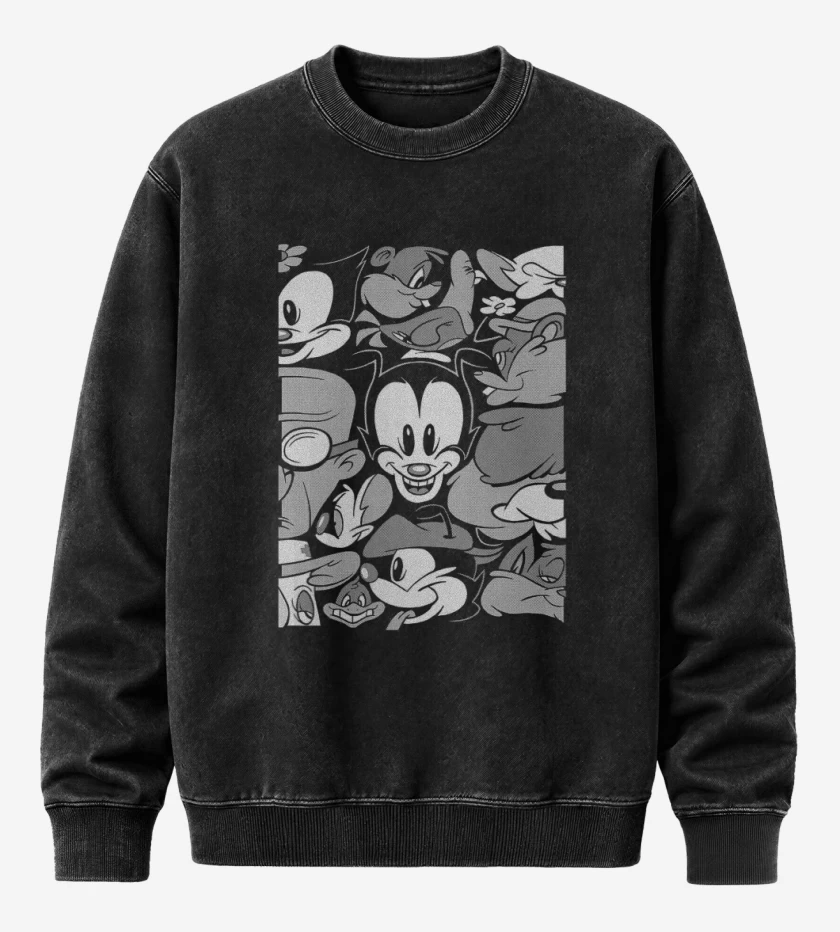 Poleron Polo Acid Wash Negro de Animaniacs B&W 
