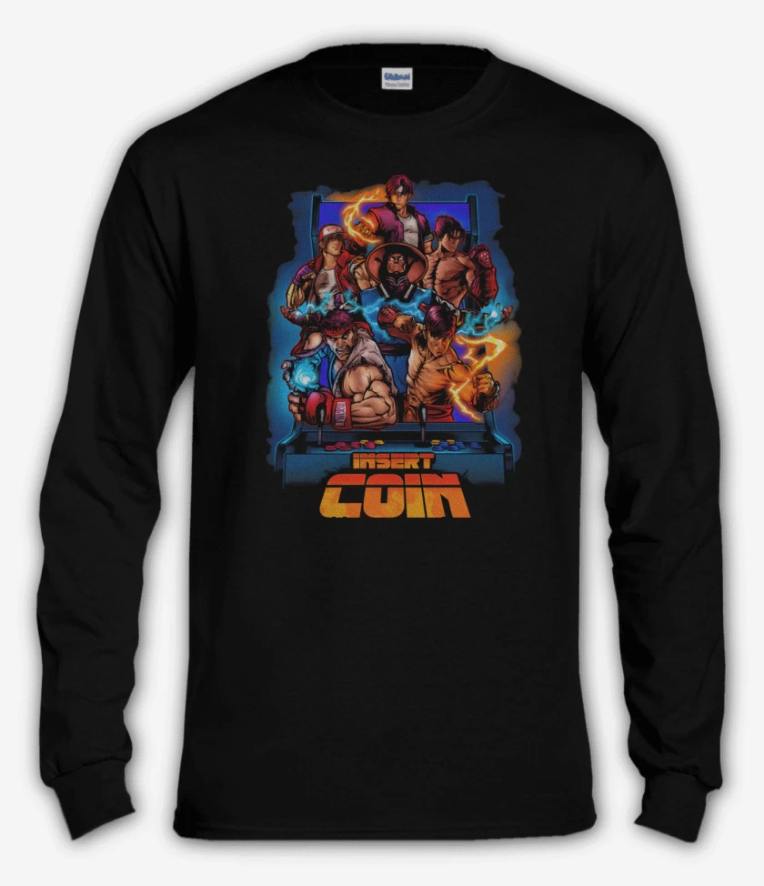 Polera manga larga Negro de Insert Coin Fighters