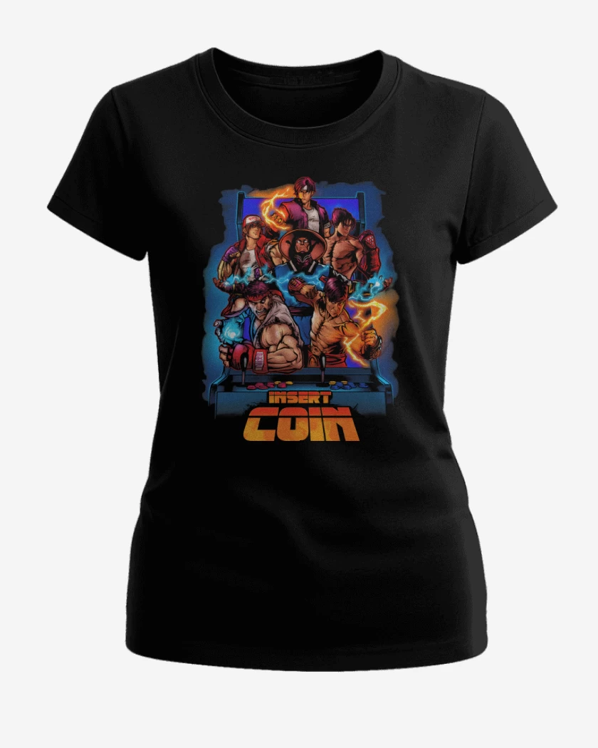 Polera de Mujer Negro de Insert Coin Fighters