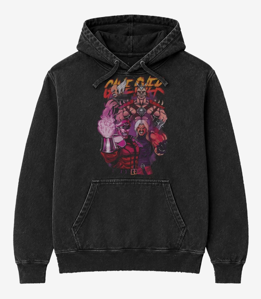 Poleron Canguro Acid Wash Negro de Game Over II