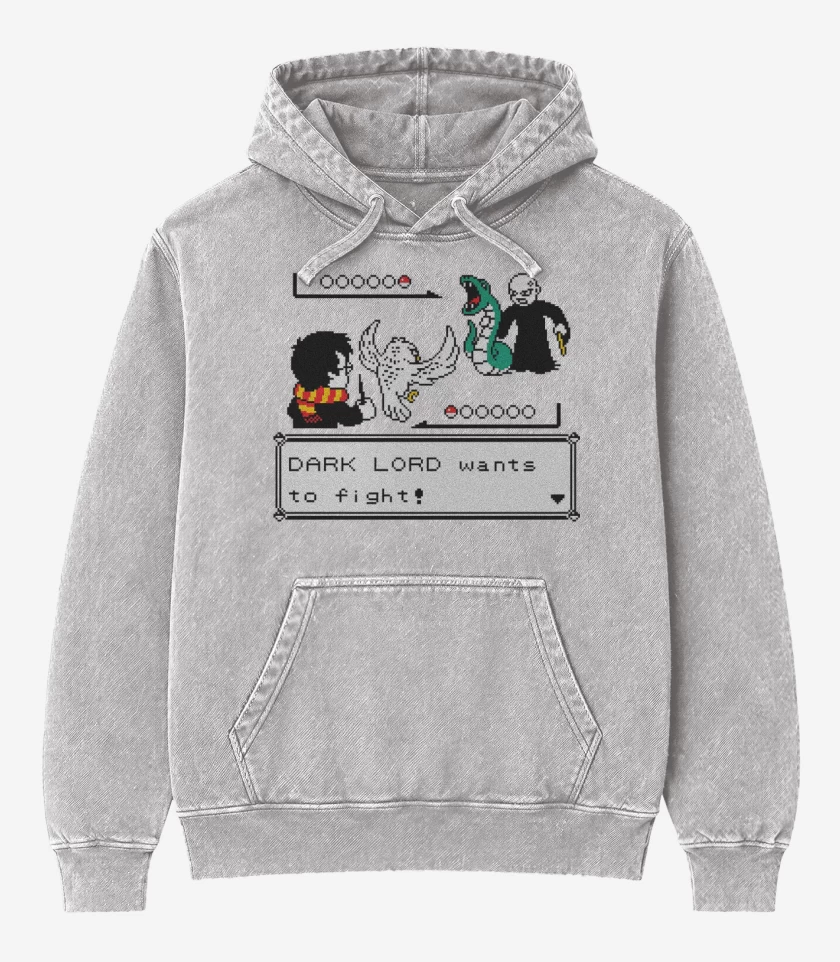Poleron Canguro Acid Wash Gris Melange de Batalla a Muerte con Varitas
