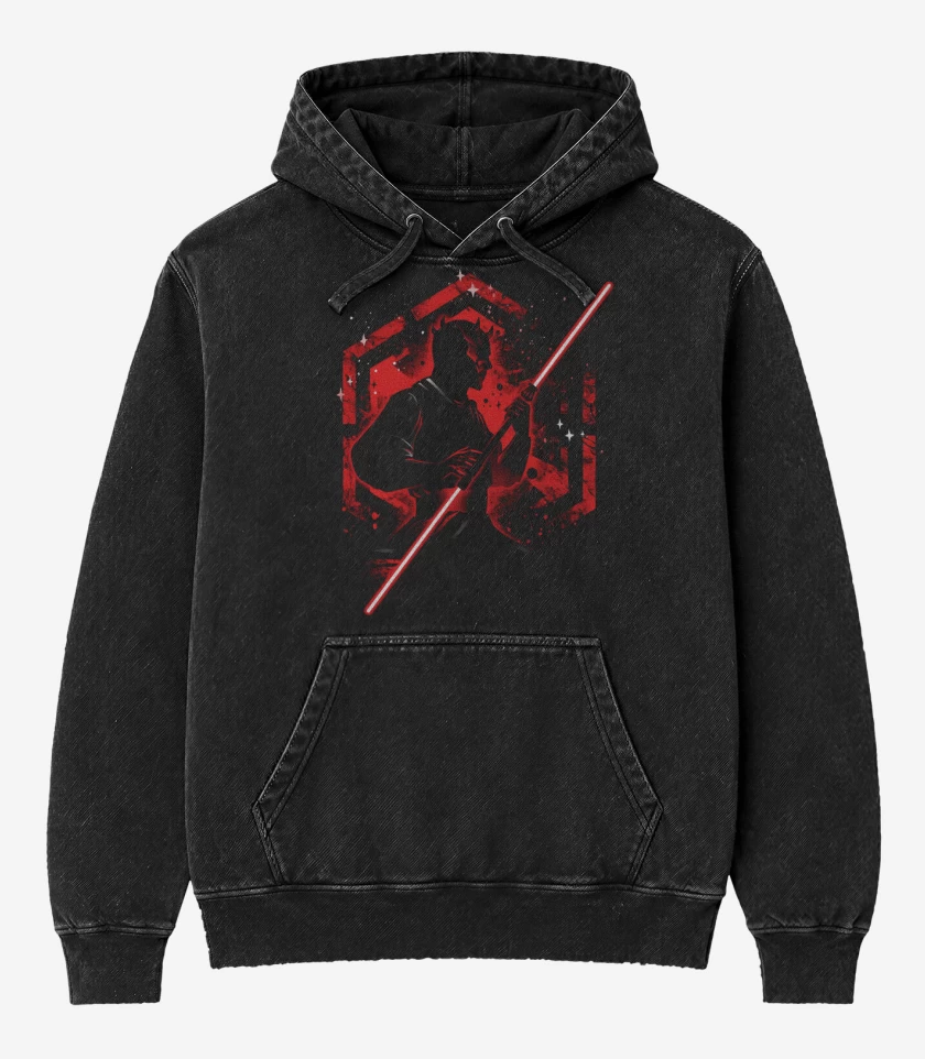 Poleron Canguro Acid Wash Negro de Sith de Doble Oscuridad