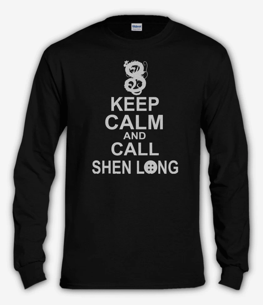Polera manga larga Negro de Keep calm and call shen long