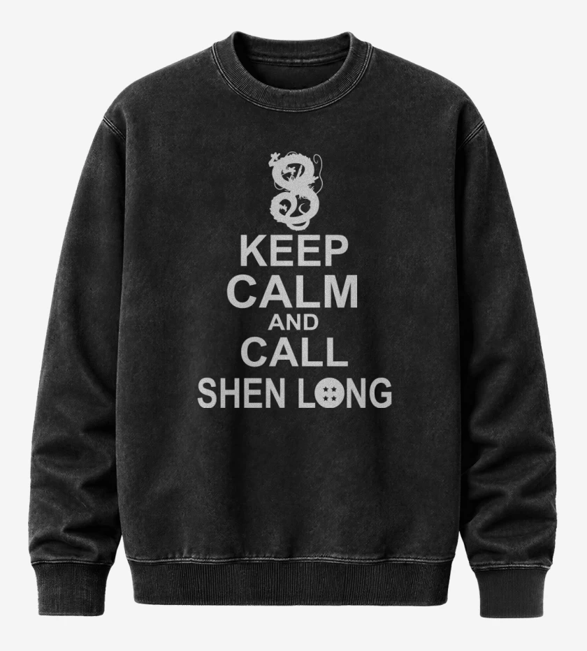 Poleron Polo Acid Wash Negro de Keep calm and call shen long