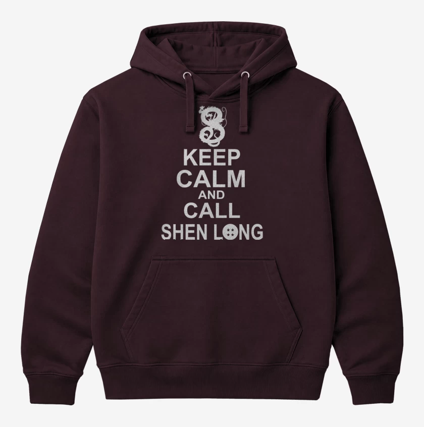 Polerón Canguro Burdeo de Keep calm and call shen long