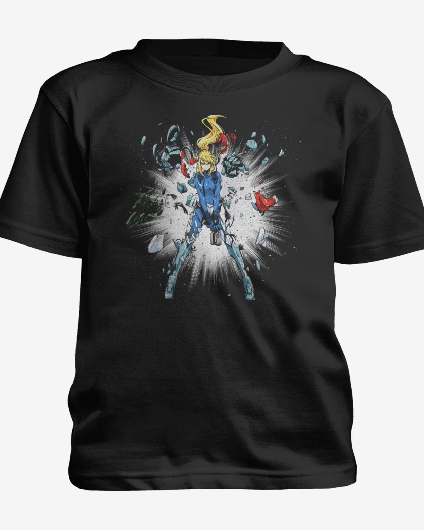Polera de niño Negro de Samus Explosiva