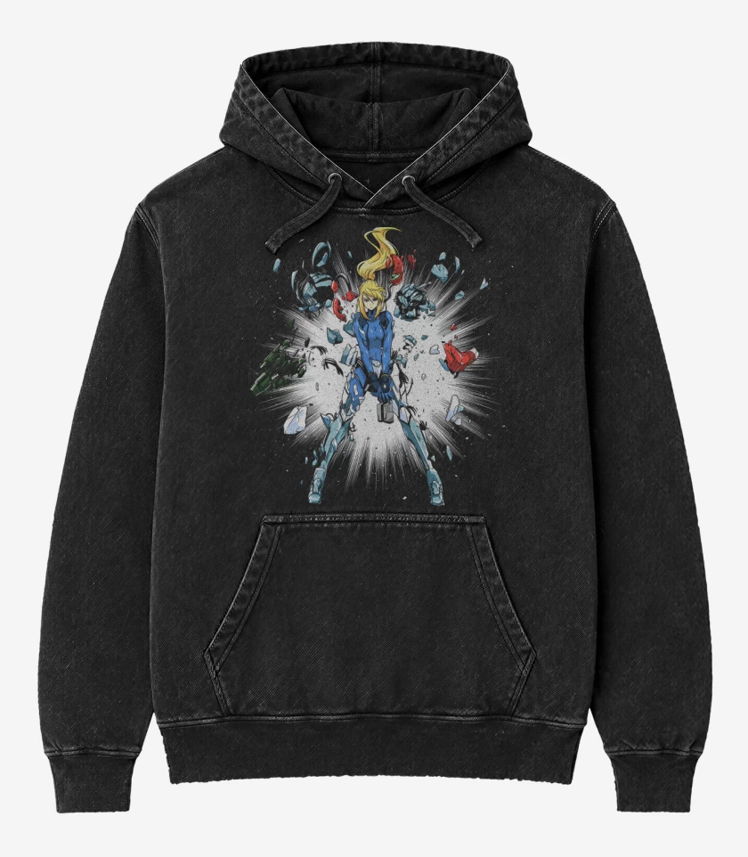 Poleron Canguro Acid Wash Negro de Samus Explosiva
