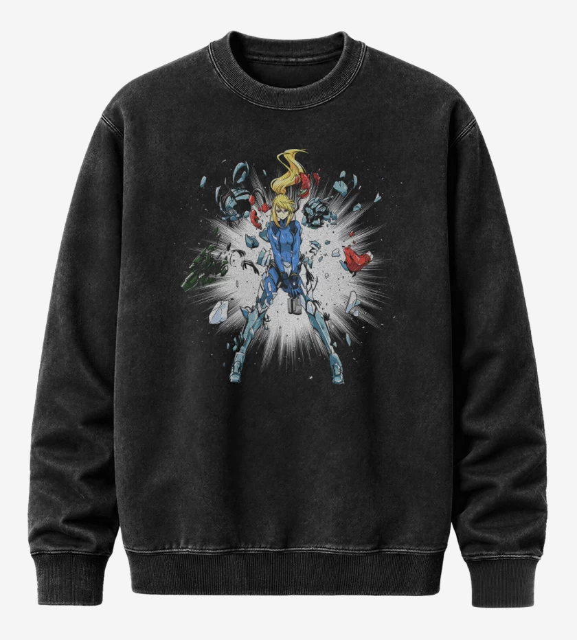 Poleron Polo Acid Wash Negro de Samus Explosiva