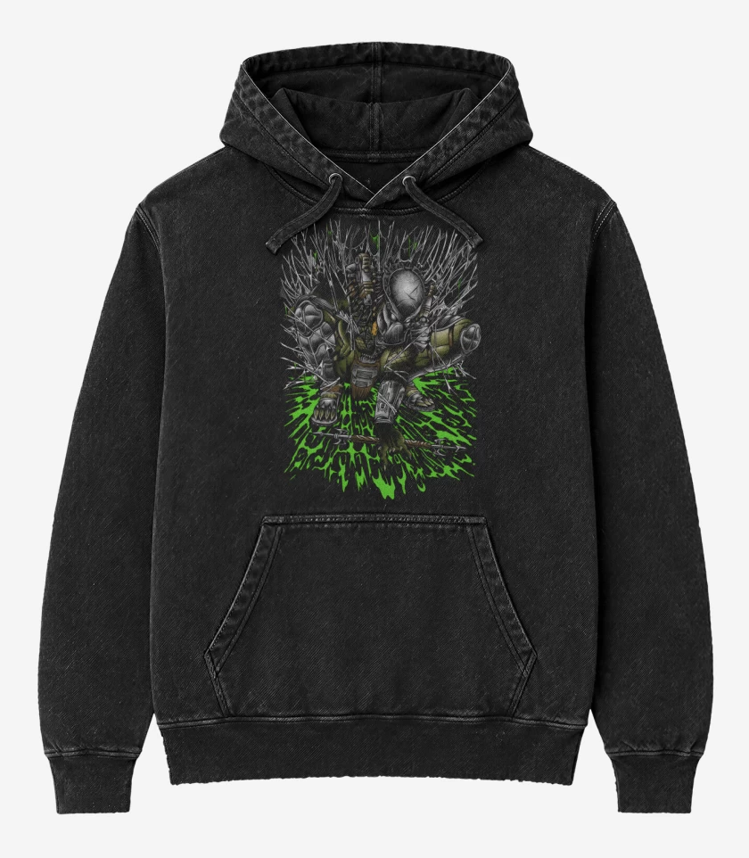 Poleron Canguro Acid Wash Negro de Cazador de Humanos