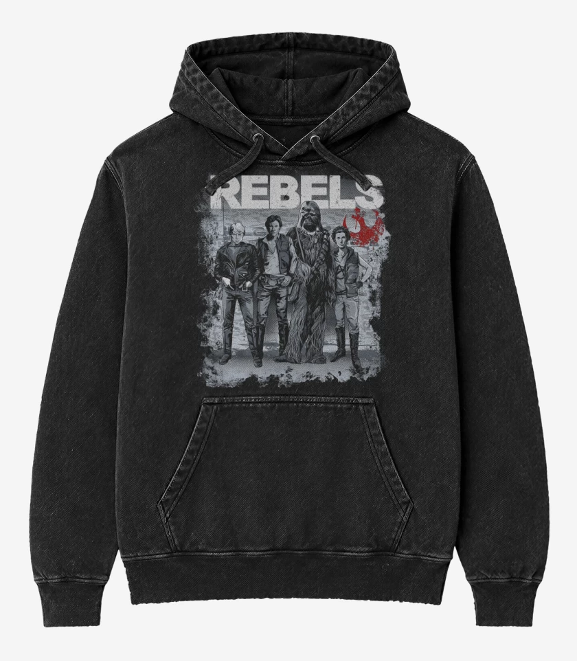 Poleron Canguro Acid Wash Negro de Rebels