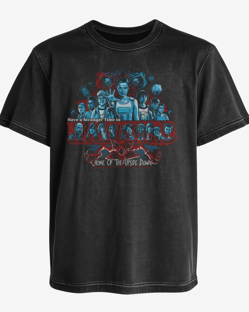 Polera desgastada Negro de Stranger Hawkins