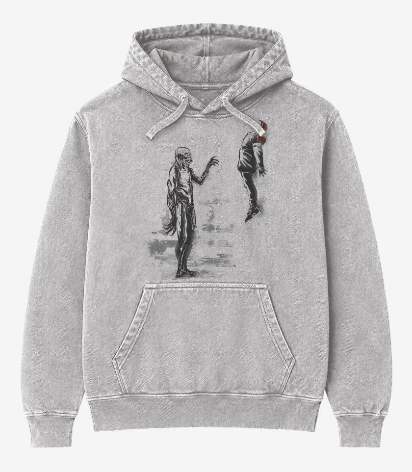 Poleron Canguro Acid Wash Gris Melange de Muro de Vecna