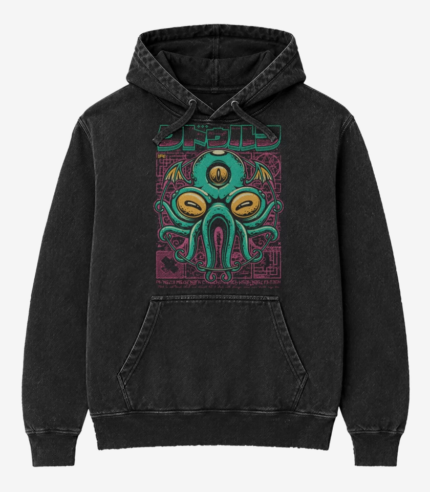 Poleron Canguro Acid Wash Negro de Cuthelhu