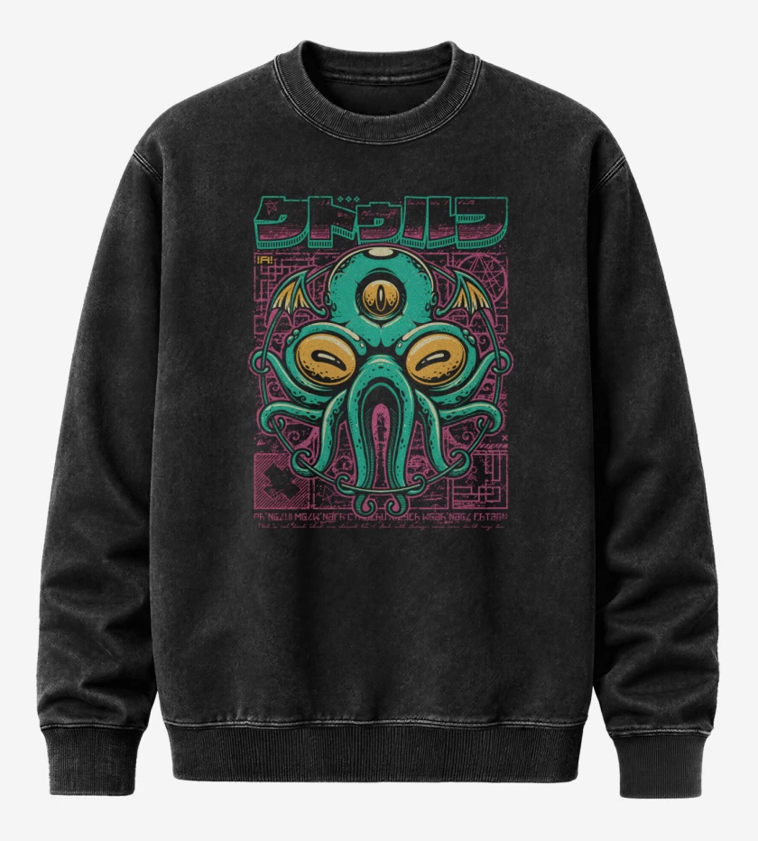 Poleron Polo Acid Wash Negro de Cuthelhu