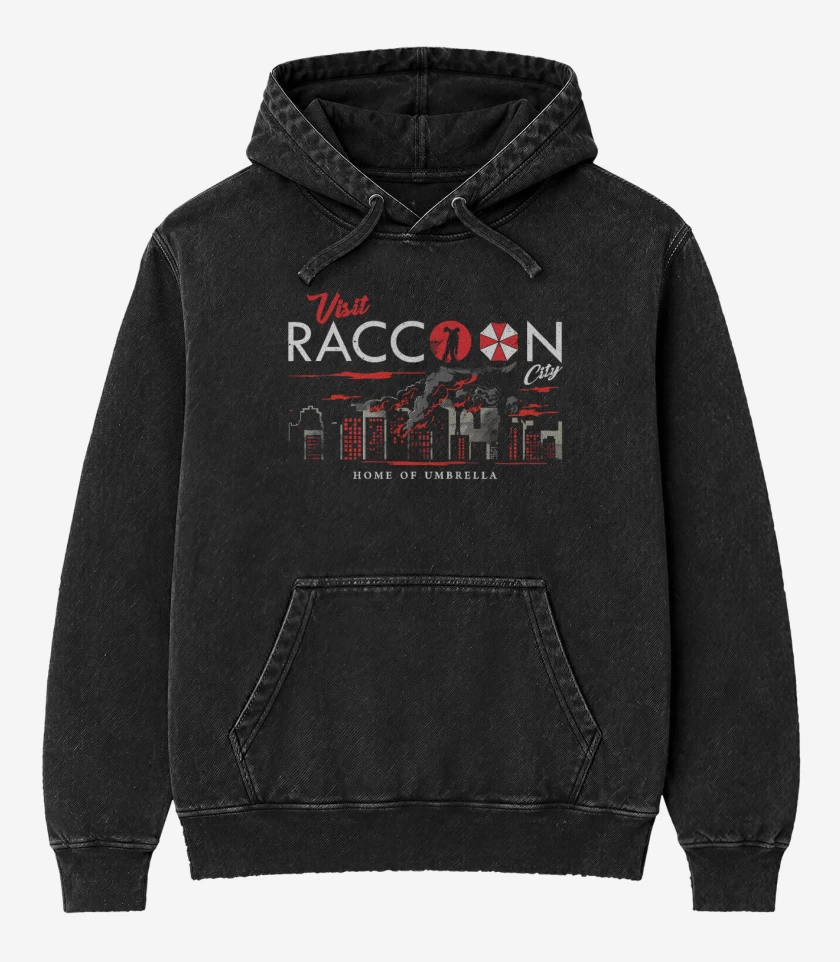 Poleron Canguro Acid Wash Negro de Visit Racoon city
