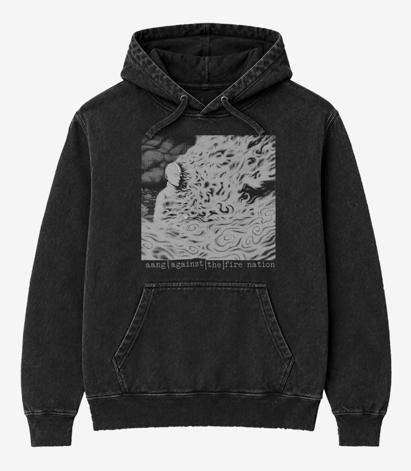 Poleron Canguro Acid Wash Negro de Aang against the machine